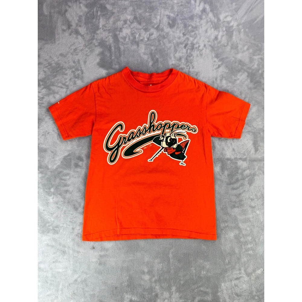 Greensboro Grasshoppers Shirt Mens Small Orange Majestic #4 Baseball Tee Cotton